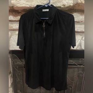 Zara Man Faux Suede Black Ring Zipper Polo Medium